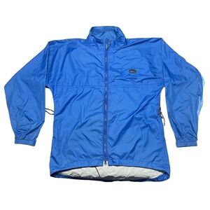 REI Windbreaker 100% Nylon Blue Full Zip Packable Jacket Large GUC